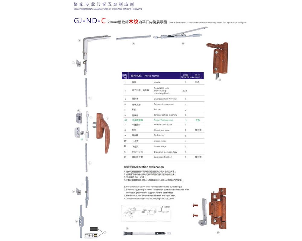 CG-ND-C 20mm槽歐標(biāo)木紋內(nèi)平開內(nèi)倒 門窗配件