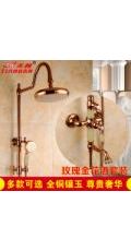 歐式青玉石玫瑰金淋浴花灑浴室全銅金色噴頭套裝大理石淋浴器