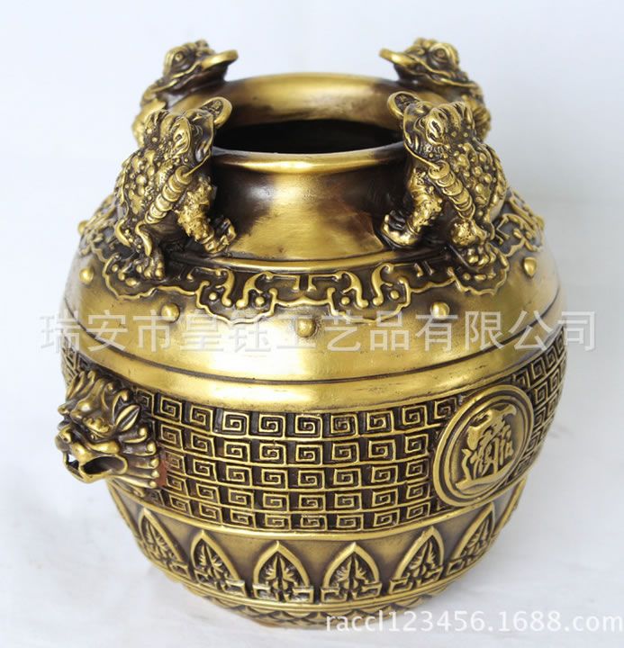 四方納財(cái) 聚寶盆 招財(cái)納福金屬工藝品擺件