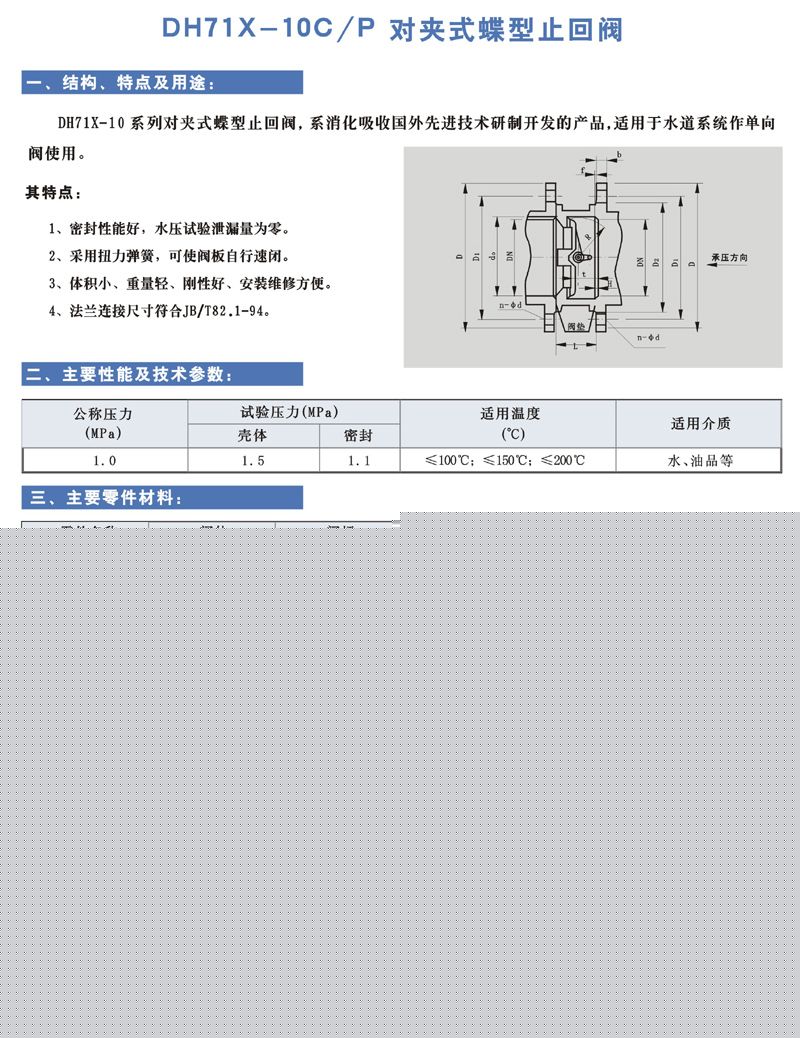 DH71X-10C/P 對夾式蝶型 止回閥