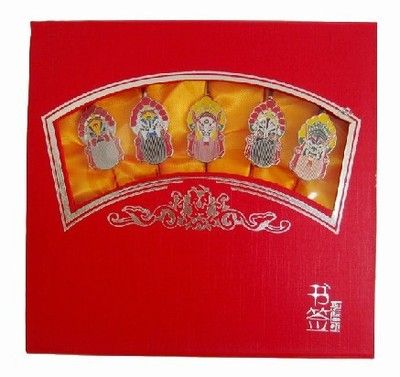 五路財(cái)神臉譜書(shū)簽 金屬書(shū)簽 5件套包裝盒 紅色翻蓋
