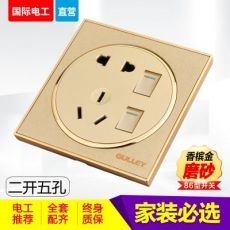 86型家裝圓形磨砂金二開(kāi)五孔單控雙控開(kāi)關(guān)面板