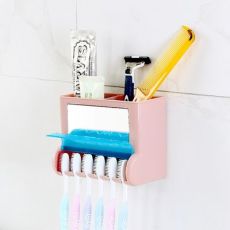 北歐五色創(chuàng)意強力粘貼式多功能牙膏牙刷架 浴室洗漱用品收納架